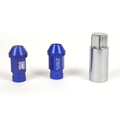 Imagen de OMP SPEED Set 20 Tuercas de Rueda con Métrica M14 x 1.25, Llave 19 Largo Roscado 40 mm, color Azul Aluminio 7075