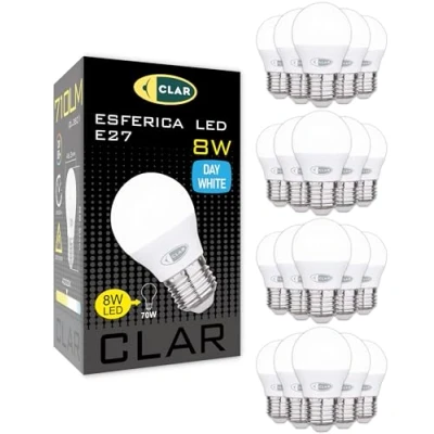 Imagen de CLAR Bombillas LED E27, LED, Bombilla E27 4000K, Bajo consumo, Pequeña, 40W, G45, 8W (Pack 20)