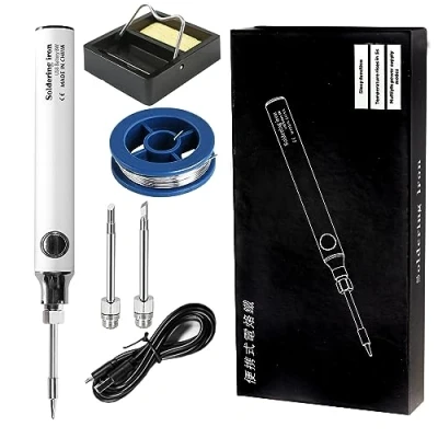 Imagen de Treedix Kit de soldador, herramientas soldadura 8 W con temperatura ajustable 330 a 450 ℃, soldador eléctrico inalámbrico/cable carga USB/soporte soldadura/3 puntas para y