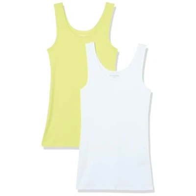 Imagen de Amazon Essentials Camiseta ajustada sin mangas Mujer, Pack de 2, Amarillo/Blanco, XL