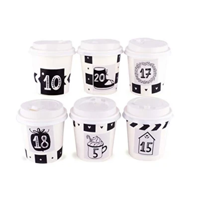 Imagen de Pajoma Calendario de adviento Tazas Blancas/Negras, 1 x 24 para llenar, Incl. Pegatinas y Accesorios