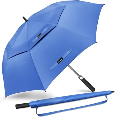 Imagen de NINEMAX Paraguas Grande De Golf Resistente Al Viento 157cm Palo Extra Apertura AutomáTica,Doble Toldo(Azul Cielo)