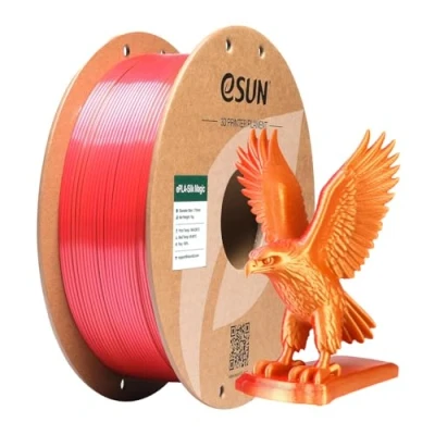 Imagen de eSUN Filamento PLA Doble Color Seda 1.75mm, Sedoso Coextrusión Mágico Cambio de Gradiente, Carrete 1KG (2.2 LBS) para Impresoras 3D, Rojo Oro