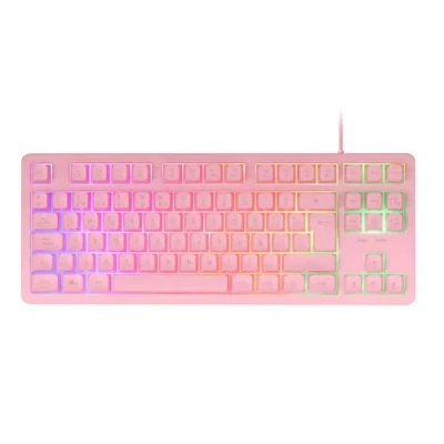 Imagen de Mars Gaming MK023, Teclado TKL, Tecnología Híbrida H Mech, Iluminación FRGB Rainbow, Anti ghosting, Compatibilidad Universal, Rosa, Idioma Español