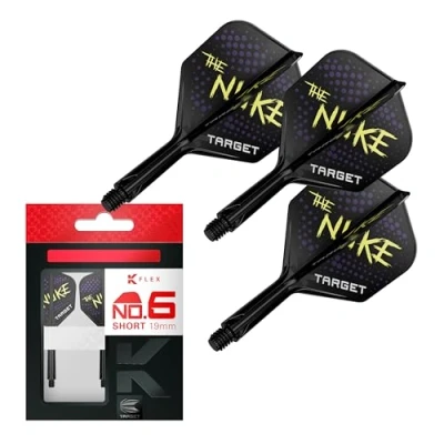 Imagen de TARGET Darts Luke Littler K Flex Sistema de plumas y eje, n.º 6 corto (19 mm), paquete 3 vuelos Kflex todo en uno, accesorios dardos vástago para