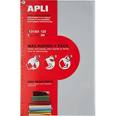 Imagen de APLI 13183 Forro de libros con solapa ajustable PVC 300 mm 3 u.