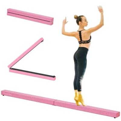 Imagen de HOMCOM Barra de Equilibrio Gimnasia Plegable 210 cm Artística Viga para Niños Principiantes y Gimnastas Profesionales Entrenamiento en Casa Rosa
