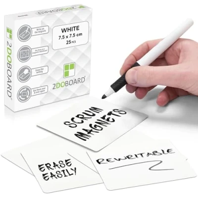 Imagen de 2DOBOARD imanes para escribir 7,5 x cm blanco 25 unidades Kanban, tarjetas magnéticas Scrum o tiras se pueden pizarra blanca y nevera (blanco)
