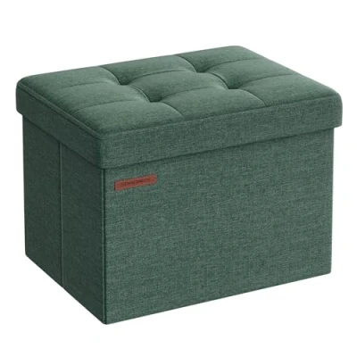 Imagen de SONGMICS Puff Almacenaje, Baúl de Almacenaje Plegable, 31 x 41 cm, Taburete Reposapiés, Banco con Almacenamiento, Soporta hasta 130 kg, para Sala Estar, Dormitotio, Verde Bosque LSF102C01