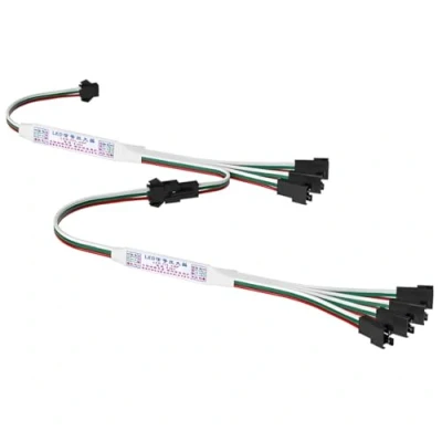 Imagen de Jandei Amplificador RGBIC Direccionable para Tiras LED 5V 12V 24V, Distribuidor Señal IC 1 Entrada (3 pines) y 4 Salidas pines).