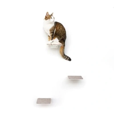 Imagen de LucyBalu® Steps XL Escalera para gatos pared interior y exterior, juego de 3 unidades, hasta 10 kg, revestimiento antideslizante, niveles, fijación a la pared, 24 x 20 cm, color