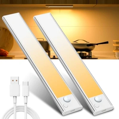 Imagen de Luz LED Sensor Movimiento Cocina Armario Luces Pilas Adhesiva Recargable Lampara sin Cables Bajo Mueble Interior Armarios Tira Lamparas Magnetica Pared Barra Light Iluminacion Inalambrica Lights USB