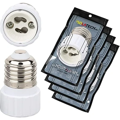 Imagen de ISOLATECH 4pcs casquillo adaptador E27 para de lámpara GU10 LED convertidor bombillas bajo consumo (max. 250V/2A) baño cocina base cerámica resistente al calor