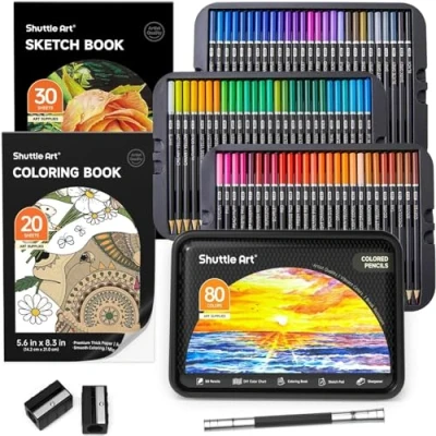 Imagen de Shuttle Art Lápices de Colores Profesionales, 80 Estuche con Libro Colorear, Bloc Dibujo y Sacapuntas, para Niños Adultos Dibujo, Mandala, Colorear