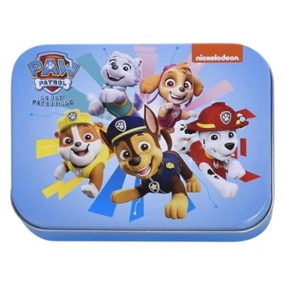 Imagen de Paw Patrol Tiritas infantiles con licencia 2piezas Doos metálicos 24 Atractiva caja de diseño para guardar niños adhesivas Mochila