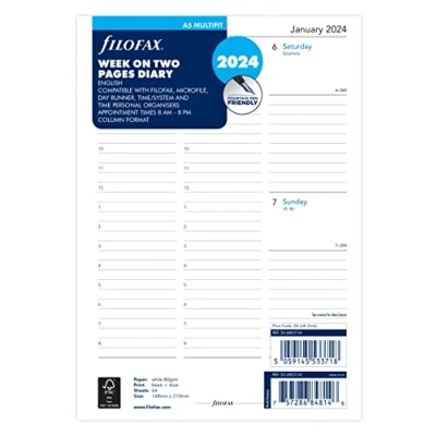 Imagen de Filofax Agenda A5 semanal en dos páginas, formato de columna, inglés, 2024, color blanco