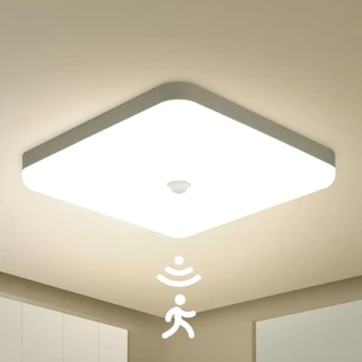 Imagen de Combuh LED Plafón con Sensor Movimiento 30W Impermeable IP56 Blanco Natural 4000K 2400Lm Cuadrado Lampara de Techo para Cocina, Baño, Oficina, Porche, Garaje 25 * 4cm