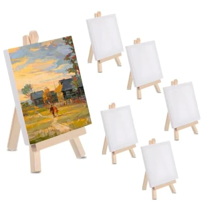 Imagen de mini caballete de madera 15 x 8 cm con lienzo 10 cm, 6 unidades, mesa pequeño, juego para pintar, manualidades, mesa, decoración, fiesta