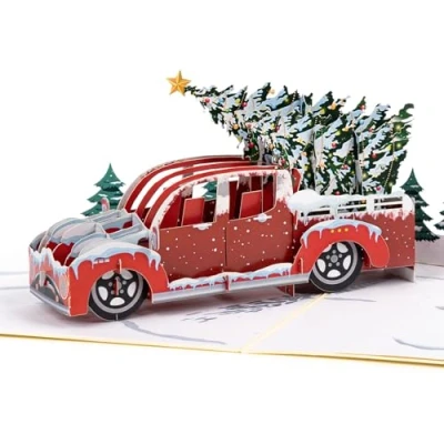Imagen de LIMAH® Tarjetas Felicitacion Navidad 3D con un coche y árbol de Navidad, a juego cupón o regalo dinero, para mujer hombre