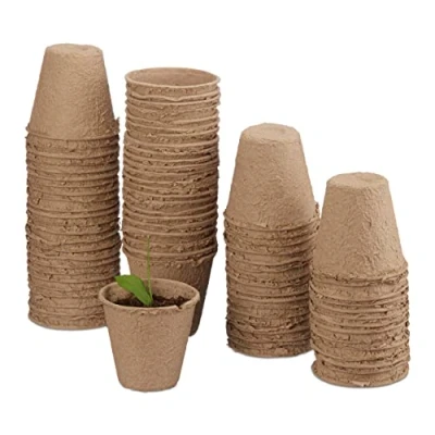 Imagen de Relaxdays macetas biodegradables, Set de 800 Redondas, Celulosa, 8 cm, Beige