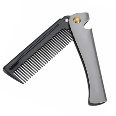 Imagen de Peine Para Barba, De Barba Plegable, Redondo Acero Inoxidable, Plegable Bigote Bolsillo SalóN PeluqueríA, PequeñO Y PortáTil