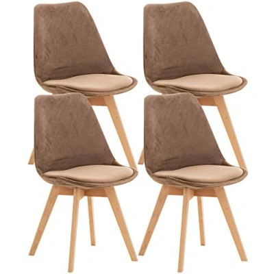 Imagen de CLP Set de 4 Sillas Comedor Linares En Terciopelo, Tela o Simil Cuero I Salón Nórdica Con Base Madera, Color:marrón, Material base:Terciopelo