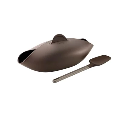 Imagen de Lékué Kit para hacer pan casero, Bol + cuchara recetas, silicona platino Marrón, 28 x 23 8 cm, 600 ml