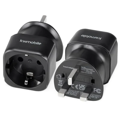Imagen de kwmobile Adaptador Enchufe UK 2X de Viaje Set a Europeo español Negro