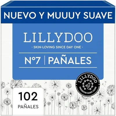 Imagen de Pañales LILLYDOO delicados con la piel talla 7 (15+ kg), caja mensual (102 unidades), protección contra fugas, suaves, sin perfumes ni lociones y dermatológicamente probados