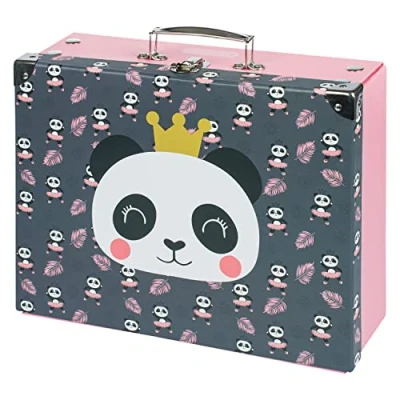 Imagen de Baagl maletín infantil para juguetes y suministros escolares, de cartón, juguete, juego, plegable niños, con mango metal, panda, 32.5 x