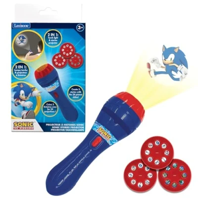 Imagen de Lexibook, Sega The Hedgehog, Proyector de Historias y Linterna, Proyecta 24 imágenes del Mundo Sonic con 3 Discos, Color Red/Blue, Talla única (LTC050SN)