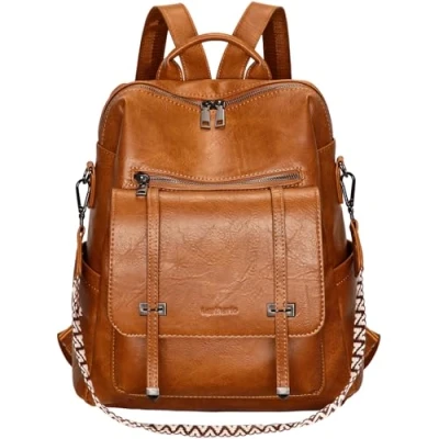 Imagen de Leathario Mochila Mujer de Cuero PU con Multibolsillos, Casual y Funcional para Uso Diario, Viajes, Escuela Universidad