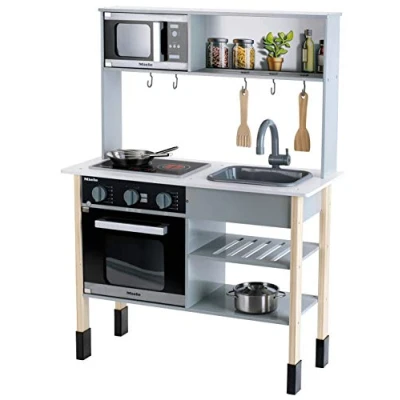 Imagen de Theo Klein 7199 Cocina Miele, Blanca de Madera Que Incluye Placa cocción, Medidas 70 cm x 30 91 cm, Acero Inoxidable y Madera, Juguete para niños a Partir 3 años