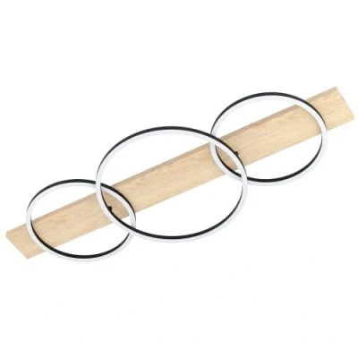 Imagen de Eglo LED lámpara de techo Boyal, iluminación, 3 luces madera, metal e plástico, luz salón en la naturaleza, negro blanco, L 101 cm