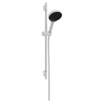Imagen de hansgrohe Rainfinity set de ducha, ducha mano con barra 65cm, soporte y Designflex flexo textil 160cm, alcachofa 3 tipos chorro, blanco mate, 28745700