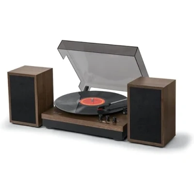 Imagen de Tocadiscos Muse MT 108 BT, Dos altavoces externos, 3 Velocidades, Adaptador de grabación 45 RPM, Marrón