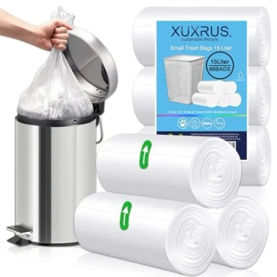 Imagen de XUXRUS bolsas de basura plástico transparente 4 galones, 66 unidades, para cubos baño, dormitorio, oficina, 15 litros,