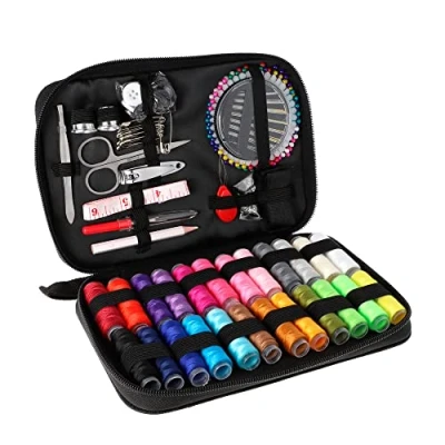 Imagen de Borman Kit de Costura, maletin con cremallera, ligero, portatil y resistente, contiene 181 piezas imprescindibles, facil transportar, ideal para principiantes, perfecto viajes emergencias.