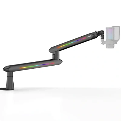 Imagen de IXTECH brazo de RGB perfil bajo para micrófono, soporte micrófono ajustable con abrazadera montaje en escritorio, giratorio gestión cables