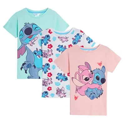 Imagen de Disney Conjunto de 3 Camisetas Lilo y Stitch para niñas, Multicolor, 9 10 Años