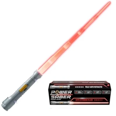 Imagen de POWER SABER Roja Sable Láser para Niños y adultos a Partir de 6 Años Extensible Retráctil Juguete Luminoso Realista Seguro 30cm/Desplegado 89 cm