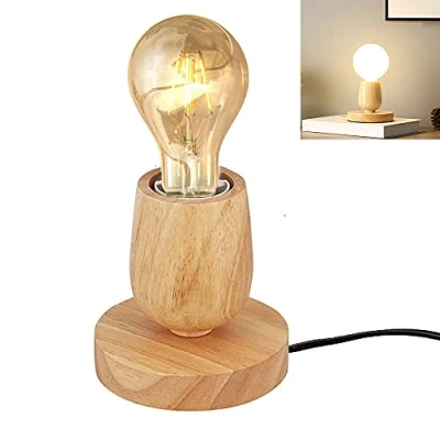 Imagen de ChaoZan lámpara de mesa redondo madera enchufe E27 cable con interruptor moderno conciso escritorio Lampara Noche Dormitorio Sala Estar comedor cafetería oficina estudio