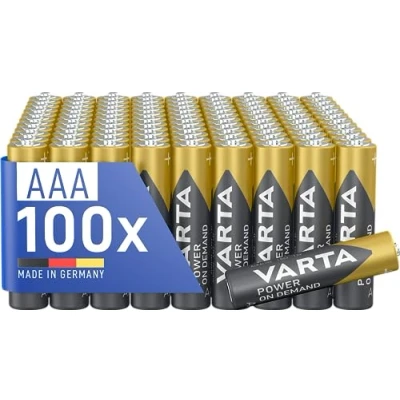 Imagen de VARTA Pilas AAA, paquete de 100, Power on Demand, Alcalinas, 1,5V, para accesorios ordenador, dispositivos Smart Home, linternas, Made in Germany