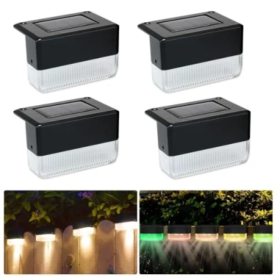 Imagen de EBUYFIRE luces Solares para Jardín Exterior, 3 piezas de LED caminos, Lámpara solar decoración balcones, patios, escalones y escaleras, 2 modos luz Blanco cálido/Color RGB (4)