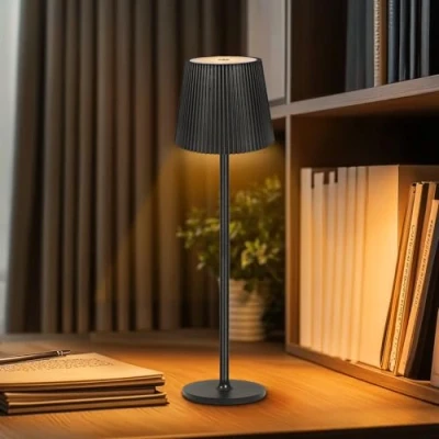 Imagen de Ketom Lámpara de Mesa Inalámbrica, Lampara USB Recargable LED, Brillo Ajustable 3 Temperaturas Color Ajuste Tactil, IP54 Impermeable para Restaurante, Dormitorio, Camping, Cafetería, Negro