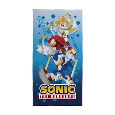 Imagen de Character World Toalla Oficial de Sonic The Hedgehog para niños, sensación súper Suave, diseño Rebote, hogar, baño, Playa y Piscina, Talla única, 70 cm x 140 cm, 100% algodón