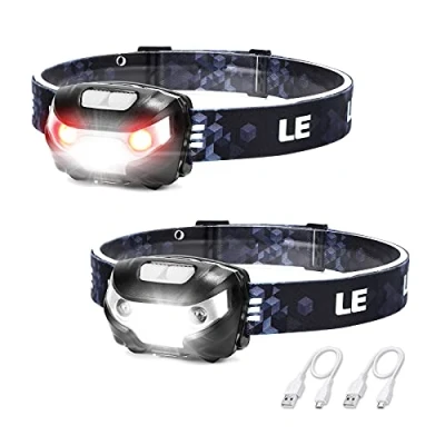 Imagen de LE Linterna Frontal LED USB Recargable, Cabeza 5 Modos de Luz (Blanco y Rojo), Impermeable IPX4, Recargable para Pesca, Ciclismo, Running, Correr, Deporte Nocturno, pack 2