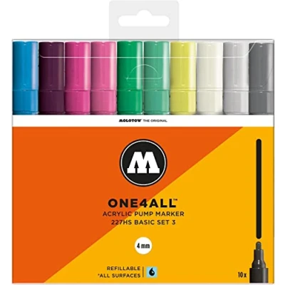 Imagen de Molotow One4All 227HS Lápices acrílicos (alta cobertura y permanentes, resistentes a los rayos UV, para casi todas las superficies), color multicolor 10 unidades