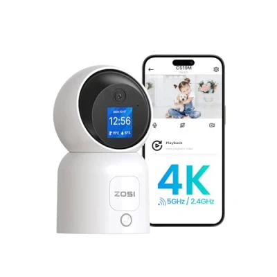 Imagen de ZOSI 4K 8MP Cámara Vigilancia WiFi Interior con Enchufe para Bebé/Mascota, 2,4G/5G y Pantalla de 1,44, Pan 360 Tilt 90, Seguimiento Persona, Videollamada un Clic o Gesto Ok