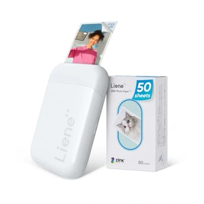 Imagen de Liene Mini Impresora Fotográfica instantánea, Bluetooth Movil Portatil con 50 Zink Papeles Fotográfico Adhesivos, 2x3, para iOS/Android Smartphone, Blanco